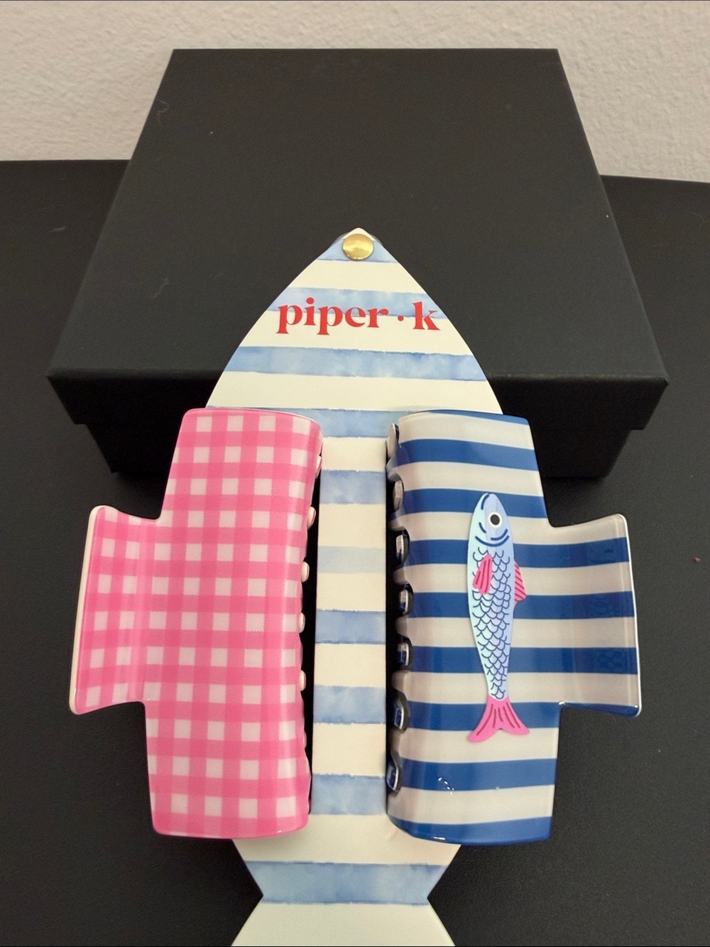 Piper K | Pink Gingham & Sardine Coastal Summer Hair Clips 🩷🐟🩷 - Picture 4 of 4